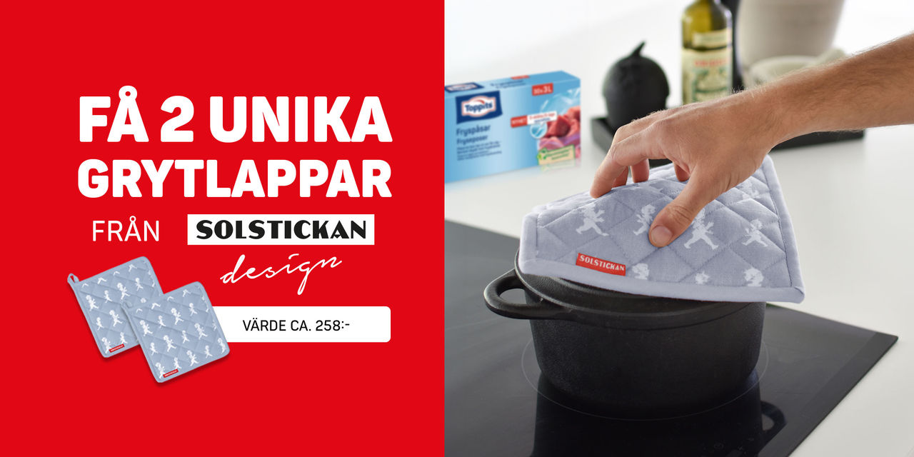 Hand på gryta unika grytlappar